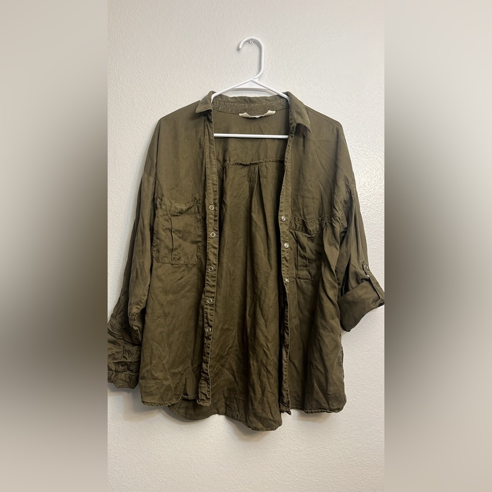Zara Hunter Green Front Button Blouse